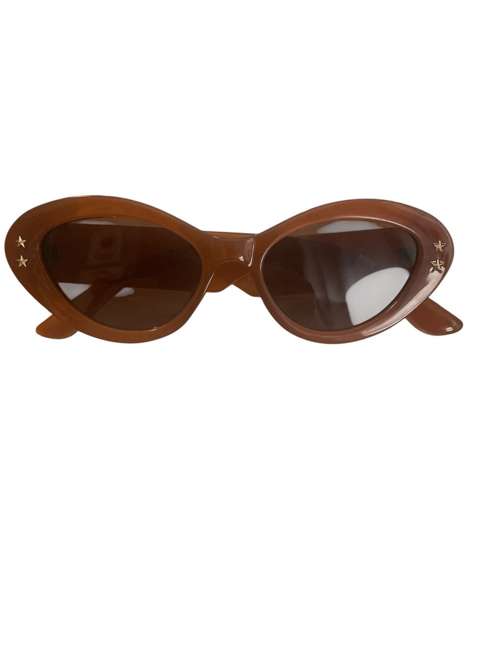 Free People Brown Cat-Eye Sunglasses with Gold Star Accents